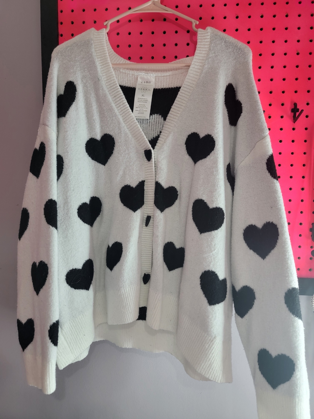 Serra Black & White Heart V-Neck Button Cardigan